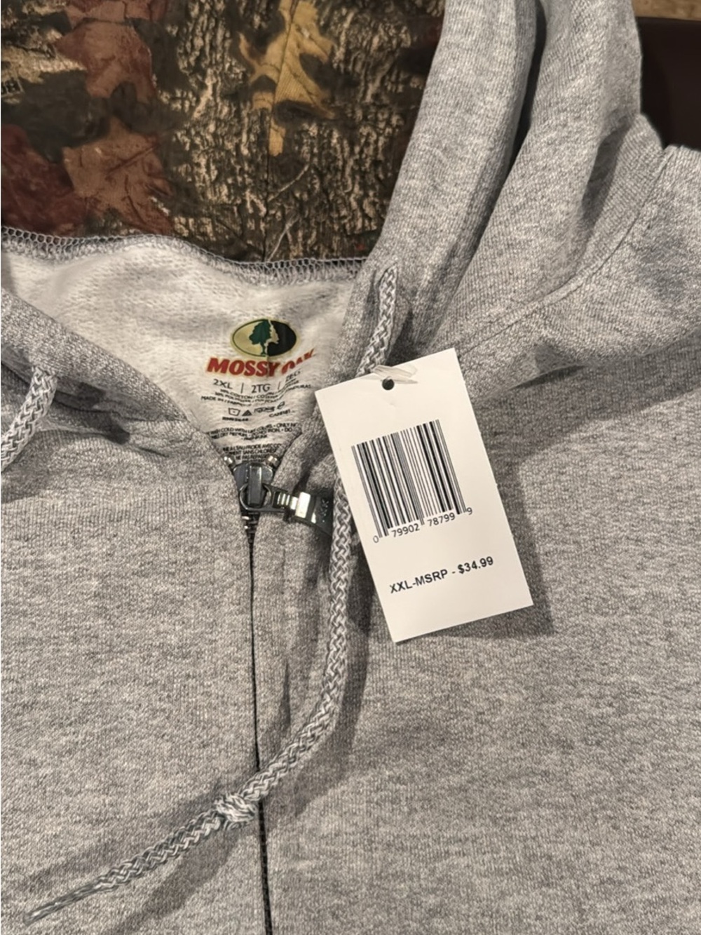 Mossy Oak mens Heather Gray Zip-Up Hoodie Sweater